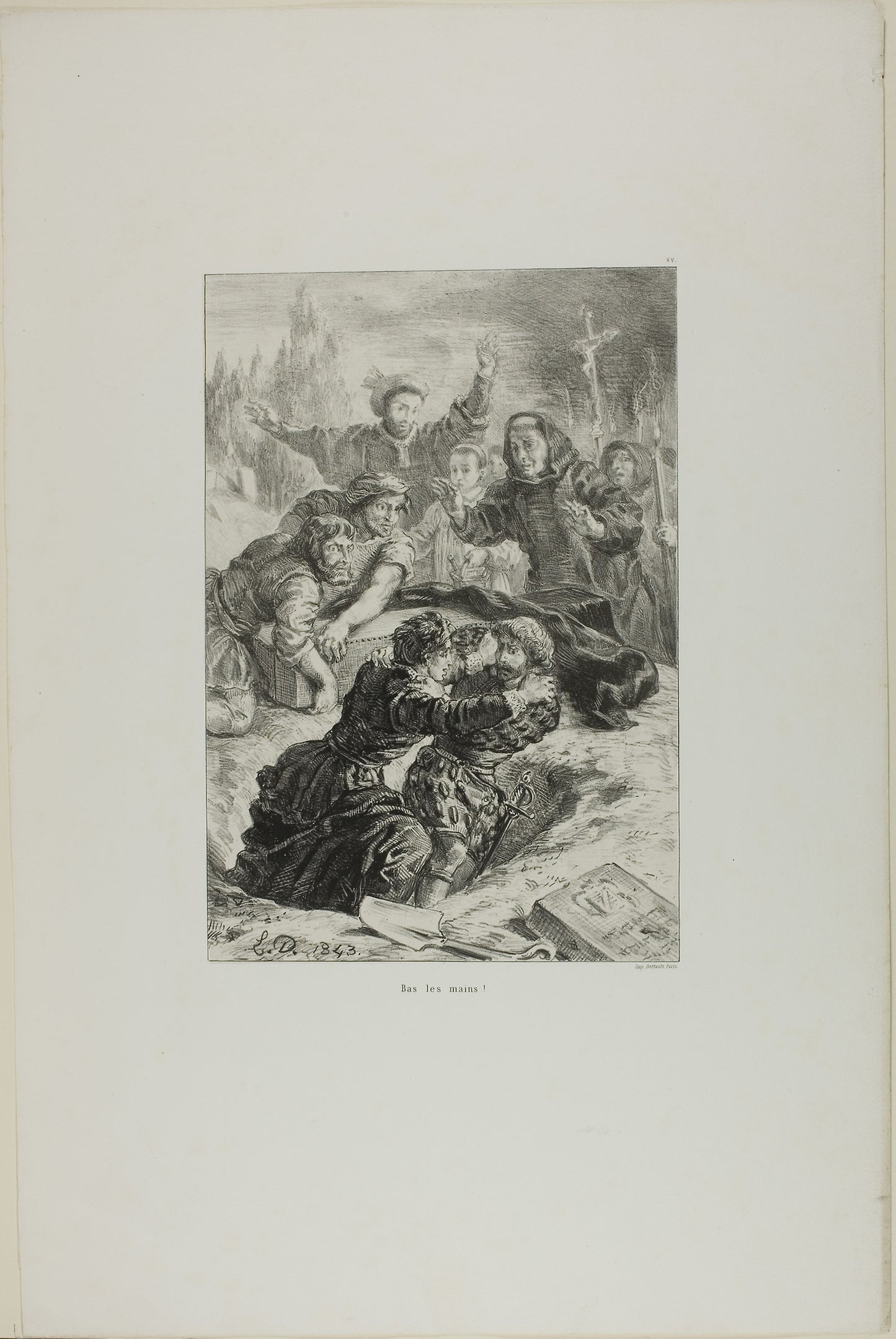Hamlet and Laertes in Ophelia's Grave, plate 15 from Hamlet -  Eugène Delacroix,  Poster Print Wall Art