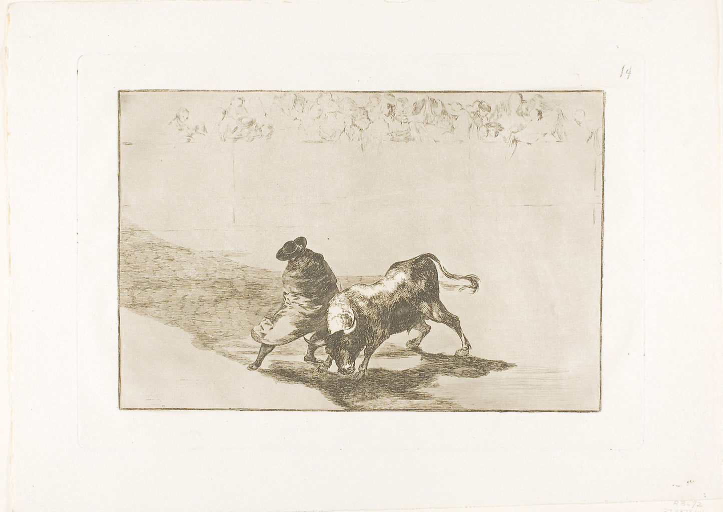The Very Skilful Student of Falces, Wrapped in his Cape, Tricks the Bull with the Play of his Body, plate 14 from The Art of Bullfighting -  Francisco José de Goya y Lucientes,  Poster Print Wall Art
