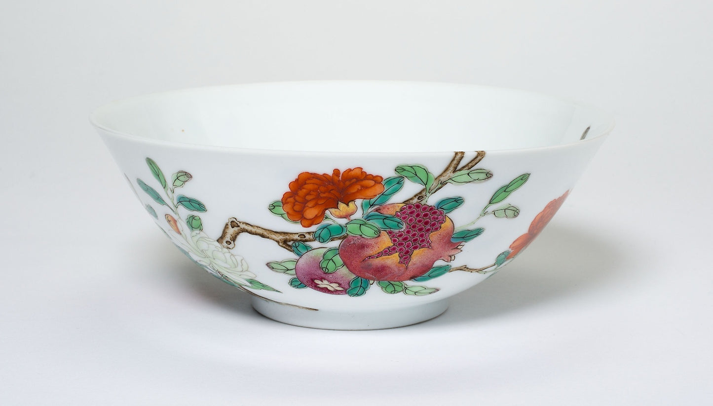 Bowl with Fruiting and Flowering Pomegranate Sprays -  China,  Poster Print Wall Art
