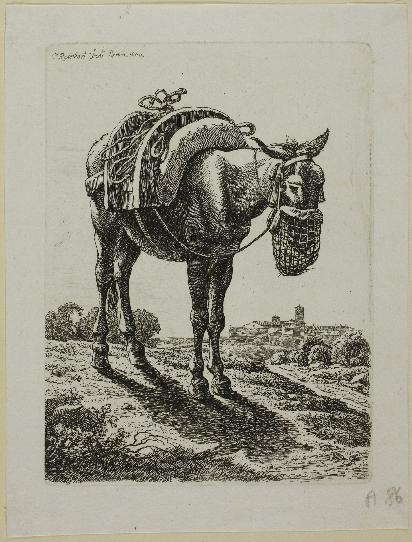 Feeding Mule - Front, from Die Zweite Thierfolge -  Johann Christian Reinhart,  Poster Print Wall Art