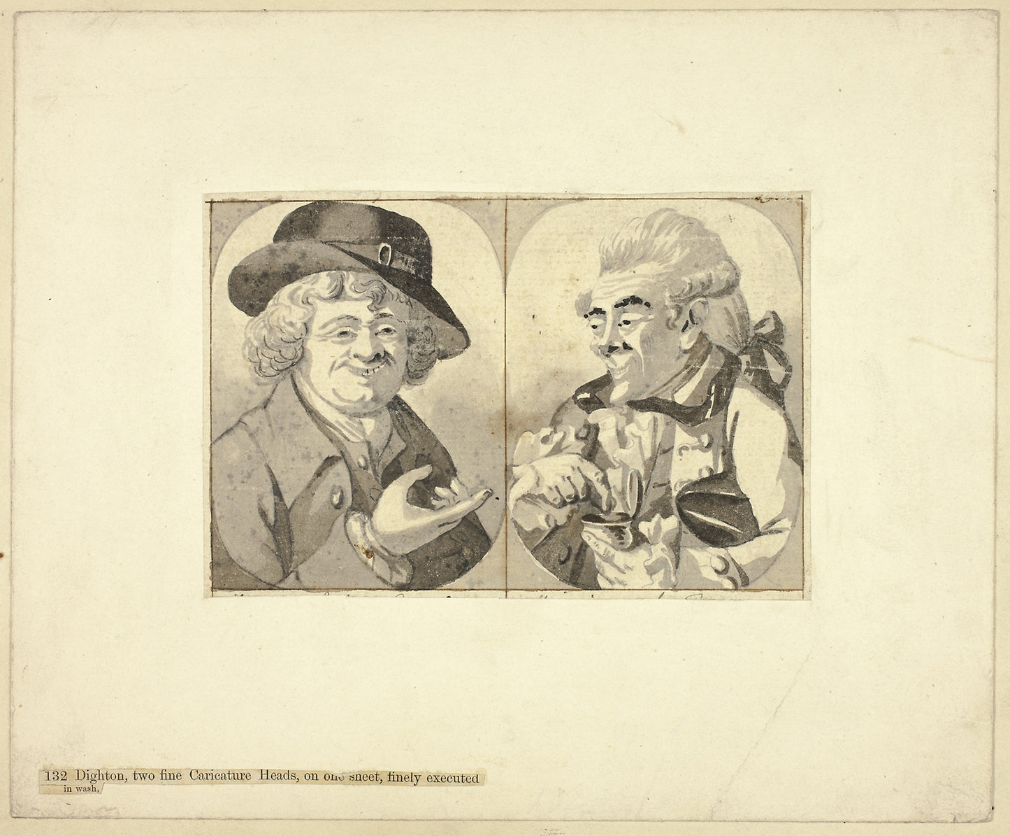 Two Bust-length Caricatures -  Attributed to Robert Dighton,  Poster Print Wall Art