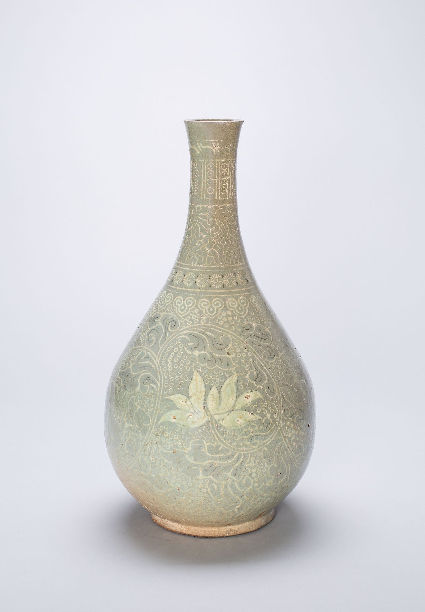 Bottle-Shaped Vase with Lotus Flowers and Stylized Scrolls -  Korea,  Poster Print Wall Art
