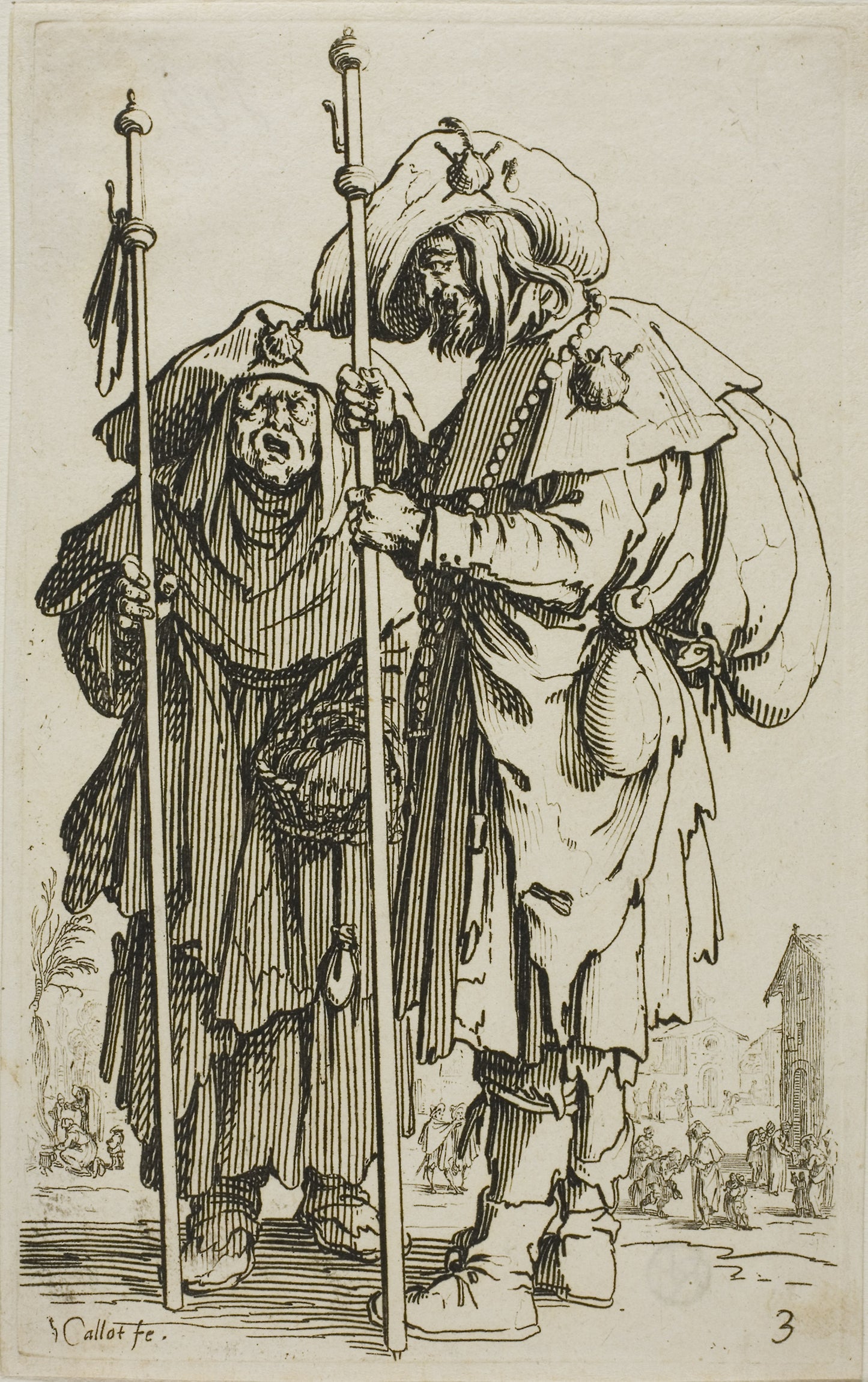 The Two Pilgrims, plate three from The Beggars -  Jacques Callot,  Poster Print Wall Art