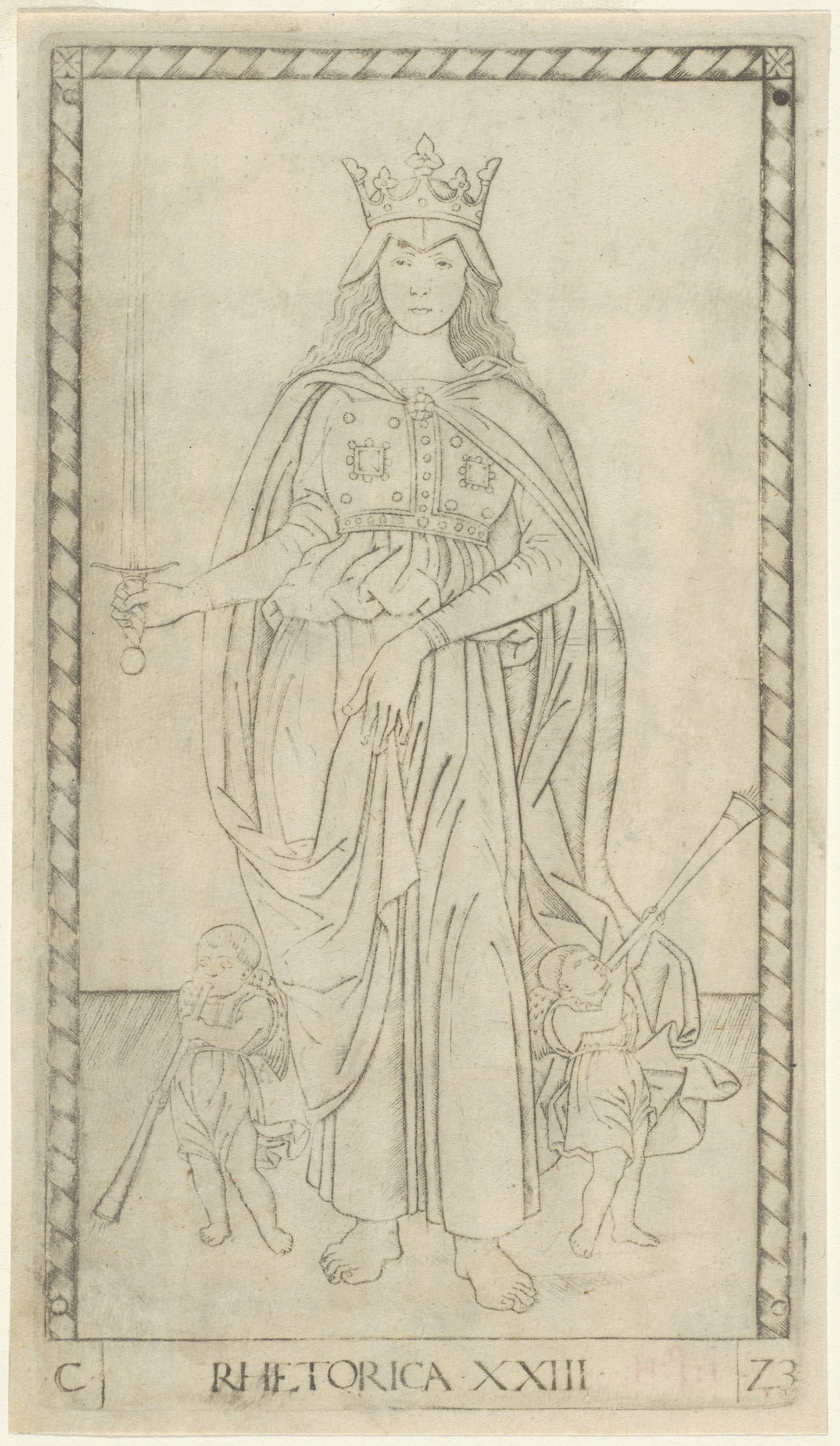 Rhetoric, plate 23 from Arts and Sciences -  Master of the E-Series Tarocchi,  Poster Print Wall Art