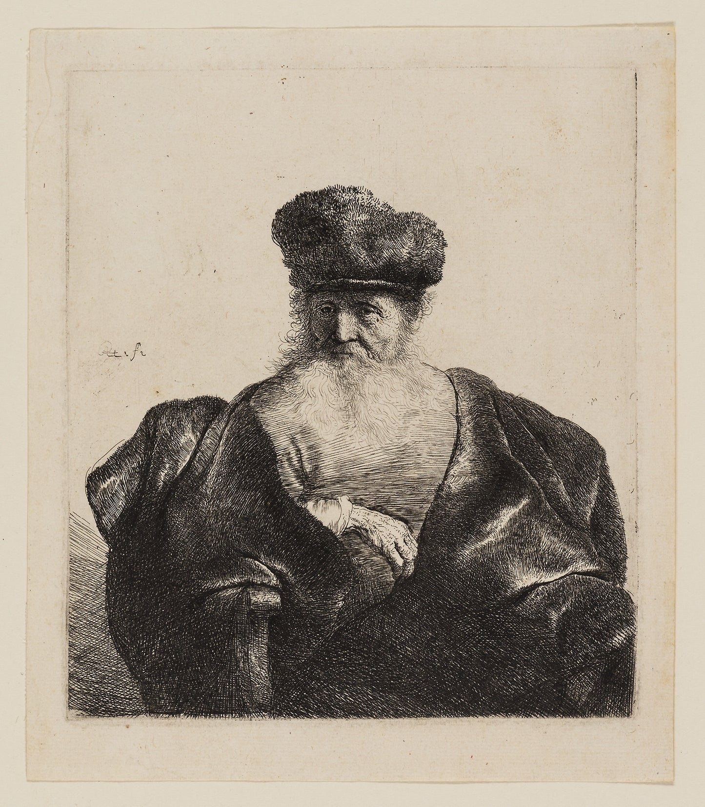 Old Man with Beard, Fur Cap, and Velvet Cloak -  Rembrandt van Rijn,  Poster Print Wall Art