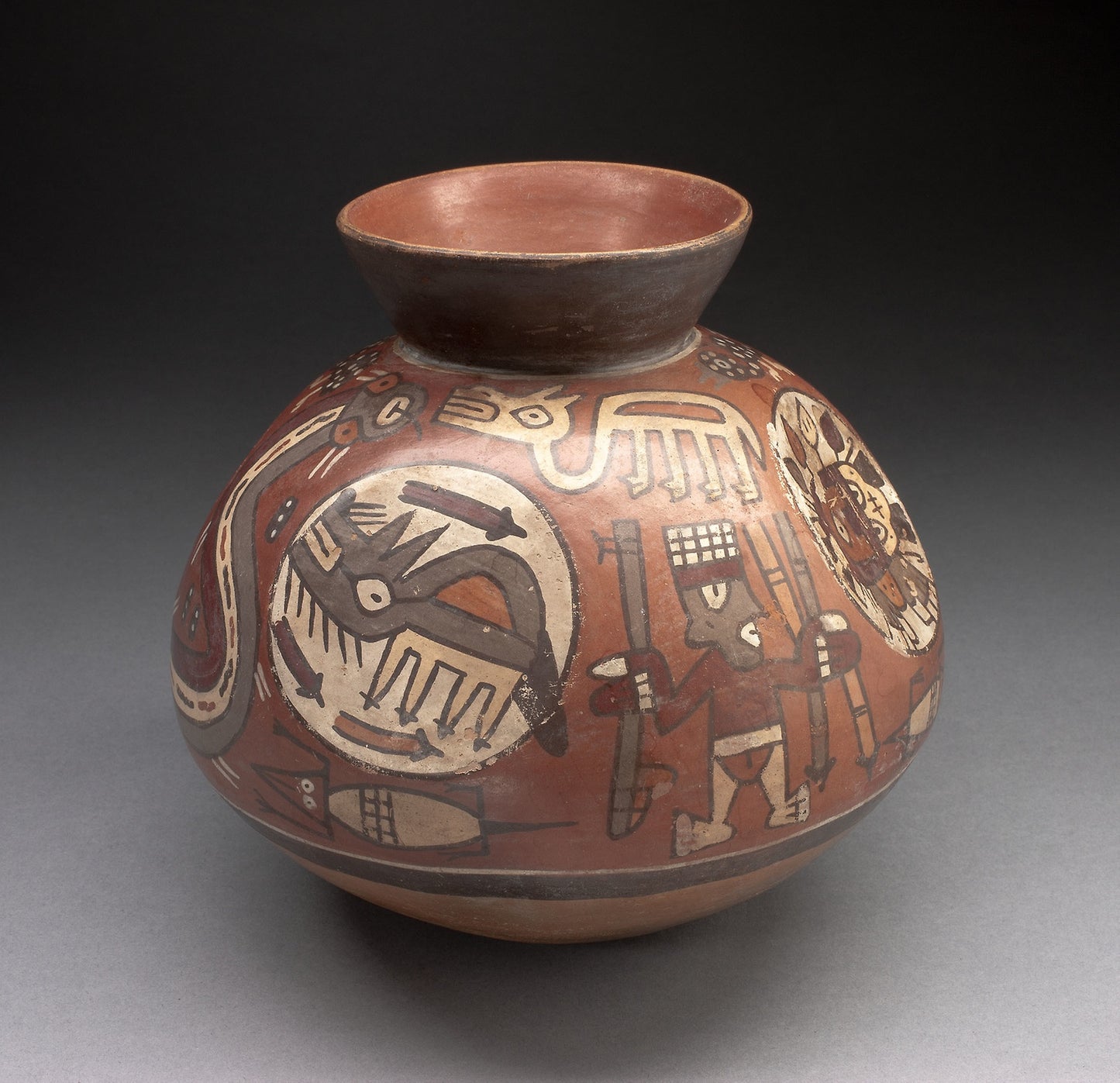 Jar Depicting Hunters with Coyotes, Lizards, Serpents, and Birds -  Nazca,  Poster Print Wall Art