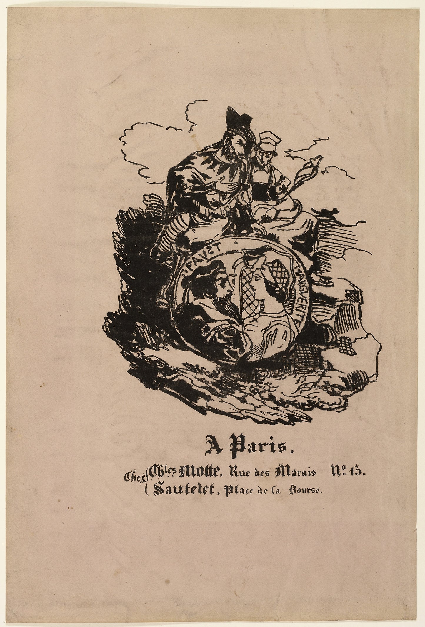 Portrait Medallion of Faust and Marguerite, publisher's sheet from Faust: Achille Devéria (French, 1800-1857), Poster Print Wall Art