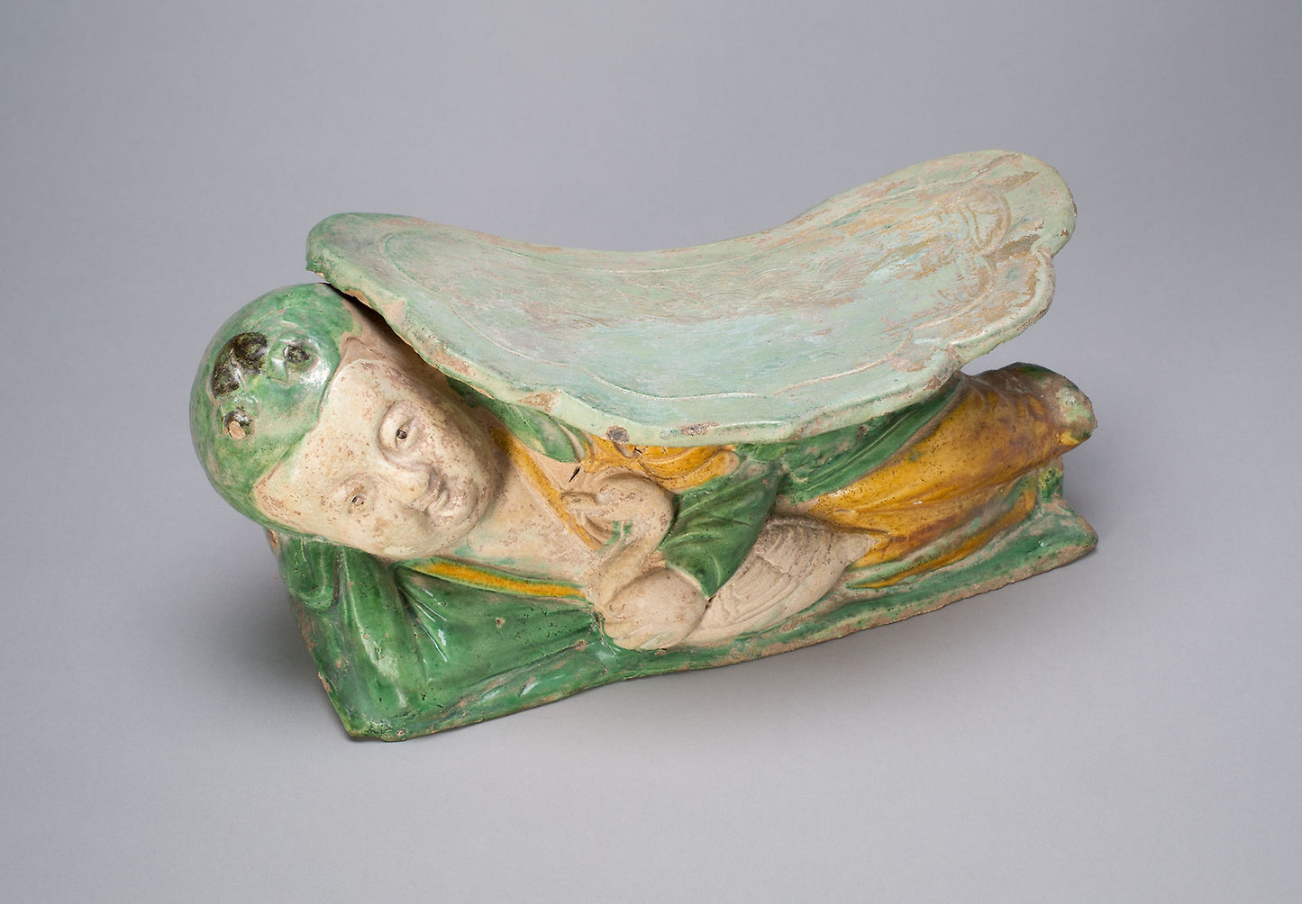 Pillow with Boy Supporting a Cloud-Shaped Headdrest -  China,  Poster Print Wall Art