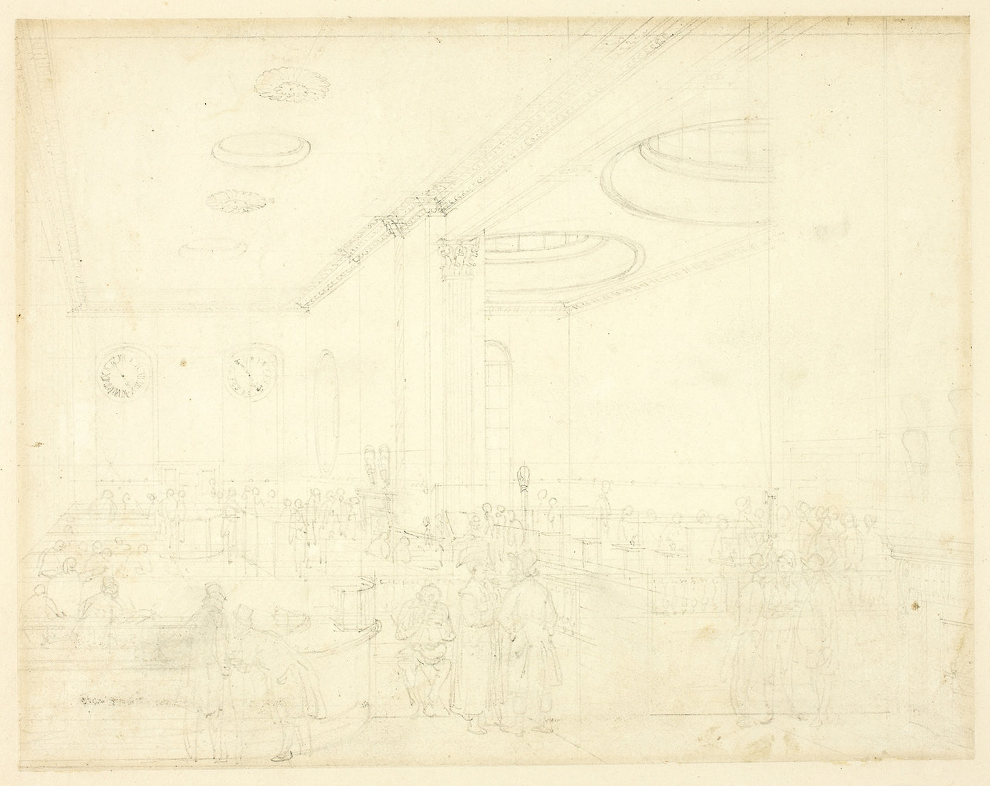 Study for Lloyd's Subscription Room, from Microcosm of London -  Augustus Charles Pugin (English, born France, 1762-1832),  Poster Print Wall Art