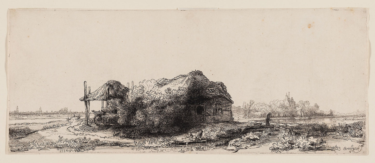 Landscape with Cottages and a Hay Barn -  Oblong -  Rembrandt van Rijn,  Poster Print Wall Art