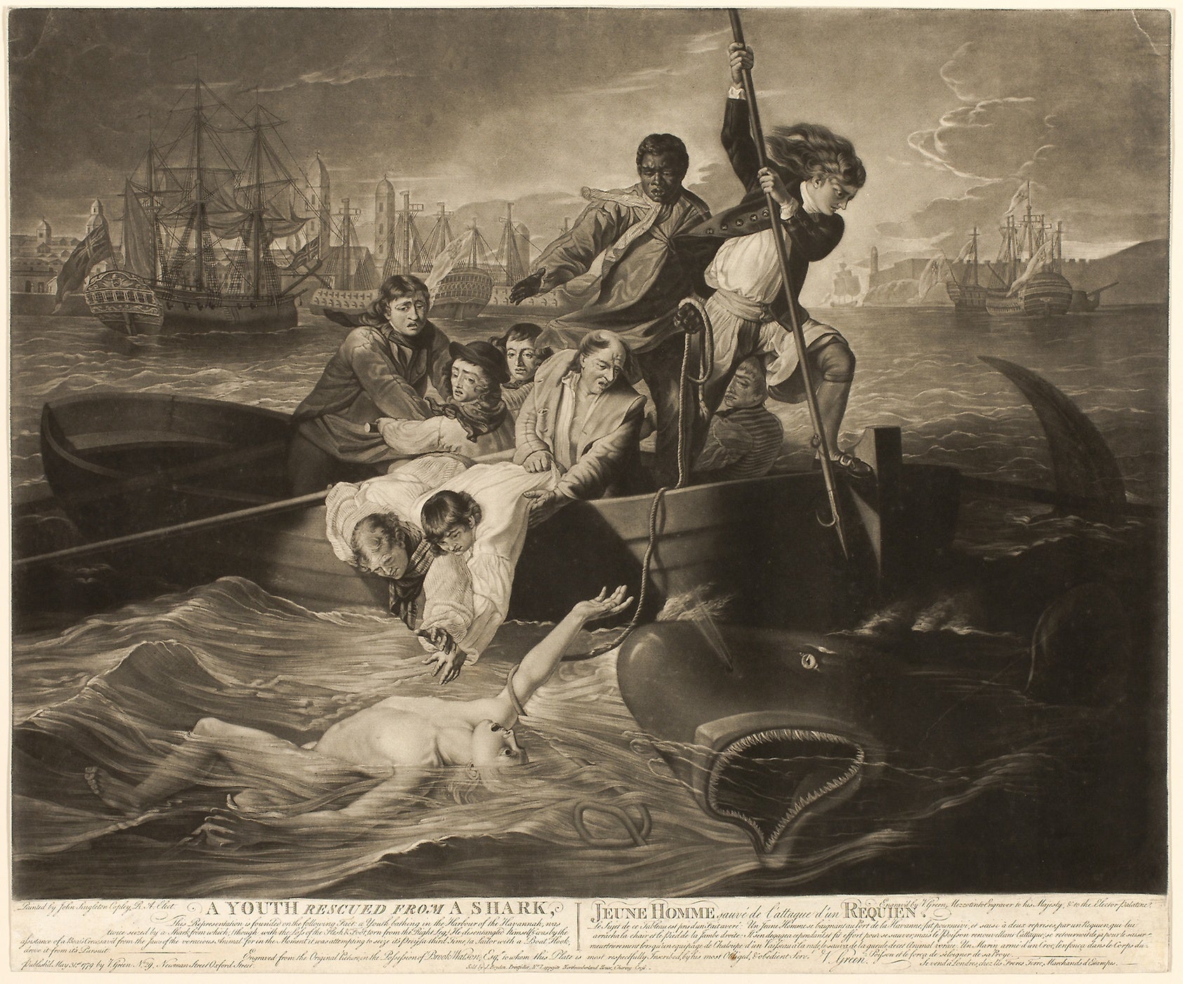 A Youth Rescued from a Shark: Valentine Green (English, 1739-1813),16x12"(A3) Poster