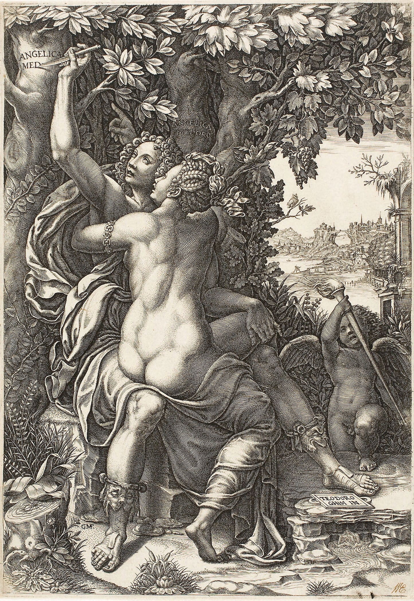 Angelica and Medoro -  Giorgio Ghisi (Italian, 1520-1582),  Poster Print Wall Art