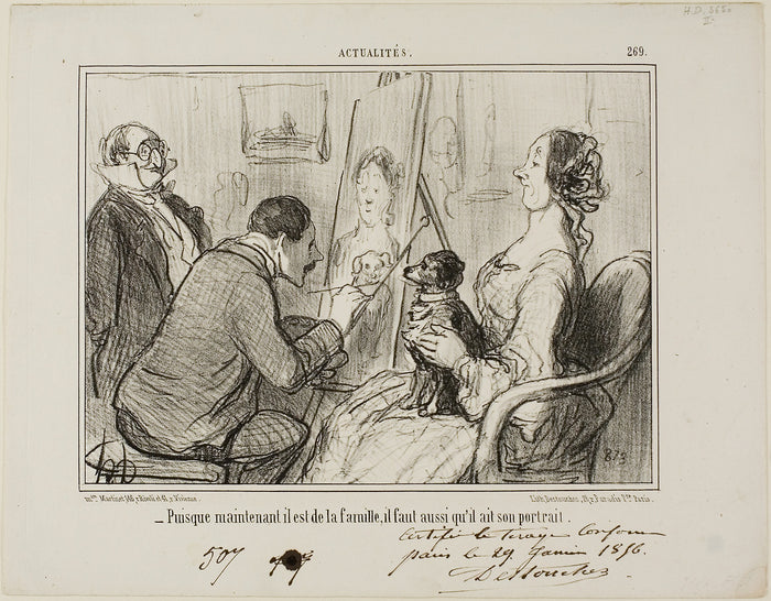 '- Since he is now part of the family, he must also have his portrait taken, plate 269 from Actualités: Honoré Victorin Daumier,16x12