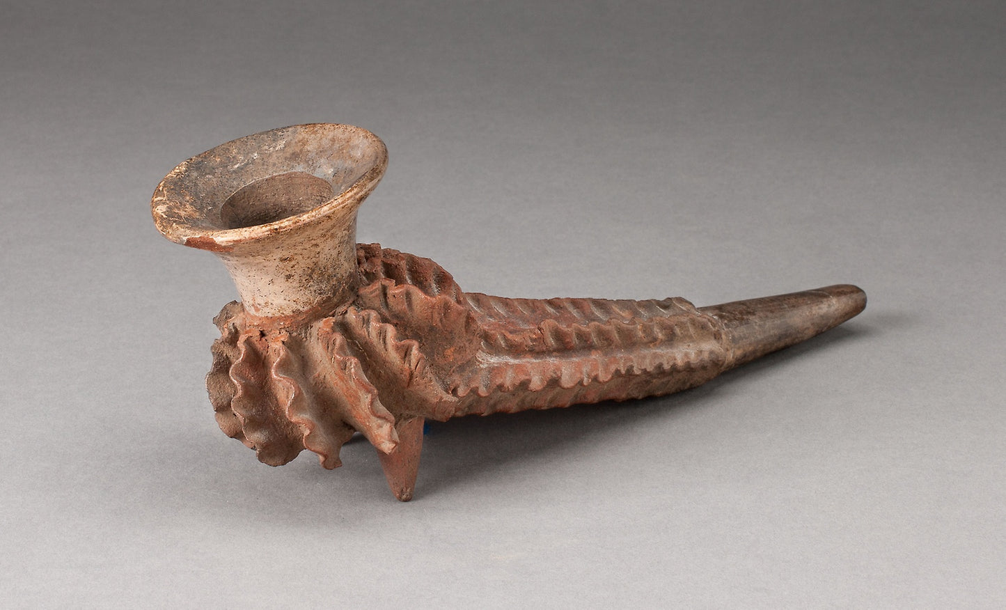 Footed Pipe with Fluted Relief Design -  Tlatilco, Preclassic period,  Poster Print Wall Art