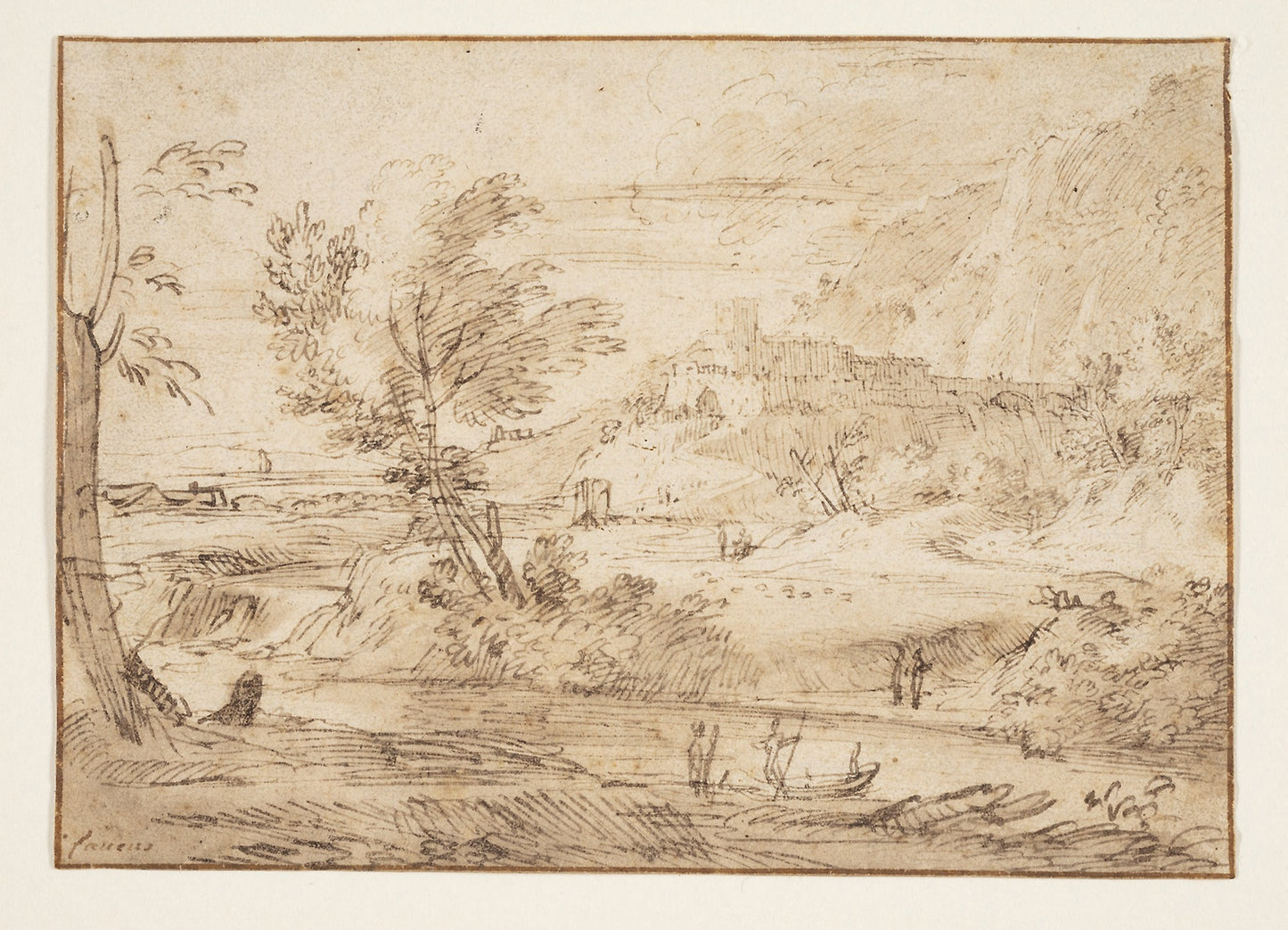 River Landscape with a Fortress on a Hill -  Georges Focus,  Poster Print Wall Art