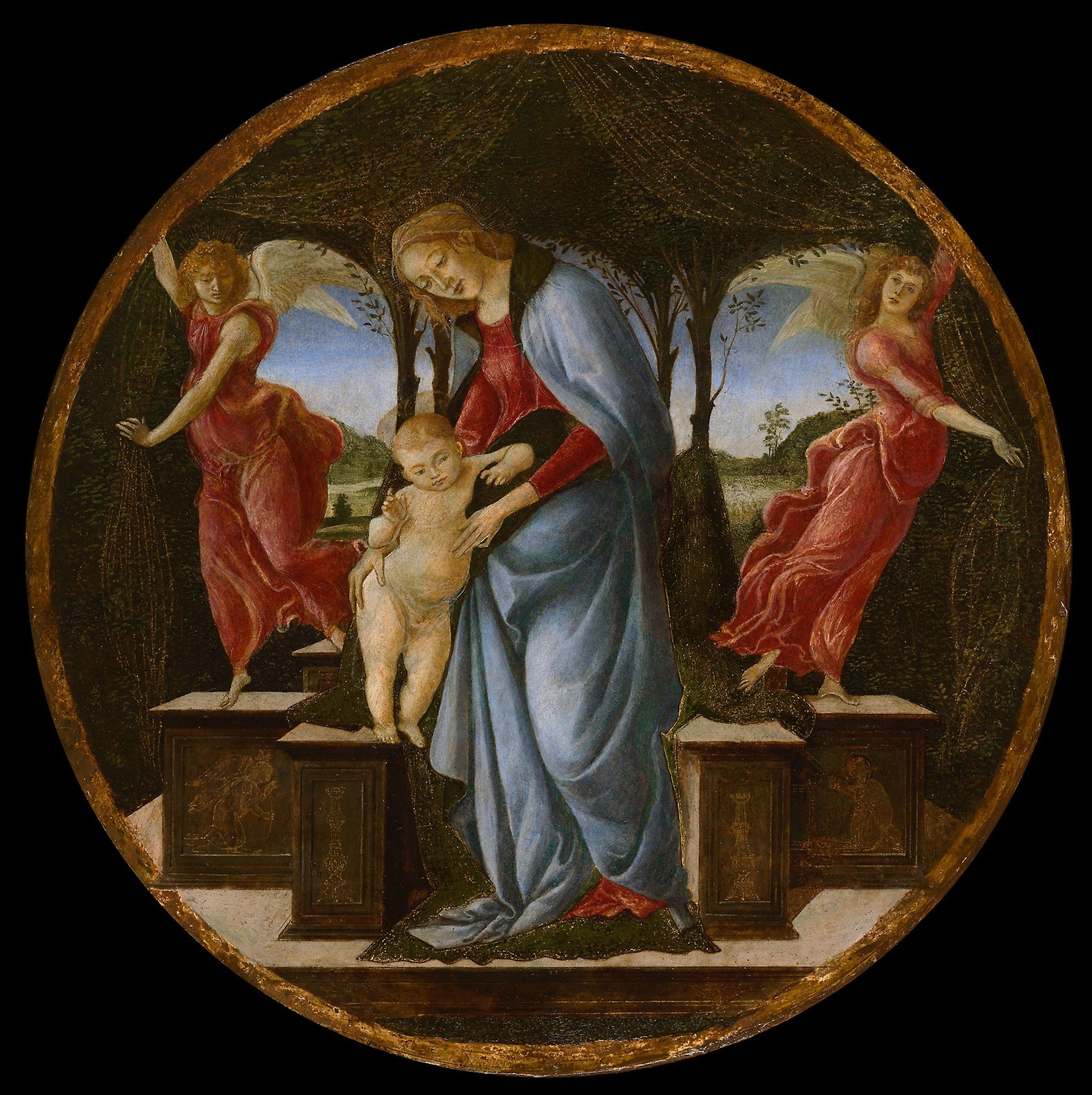 Virgin and Child with Two Angels: Sandro Botticelli (Alessandro Filipepi),16x12"(A3) Poster