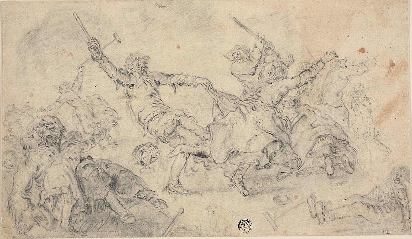 Peasants in a Brawl: Attributed to Cornelis Moninckx (Dutch, c. 1623-1666), Poster Print Wall Art