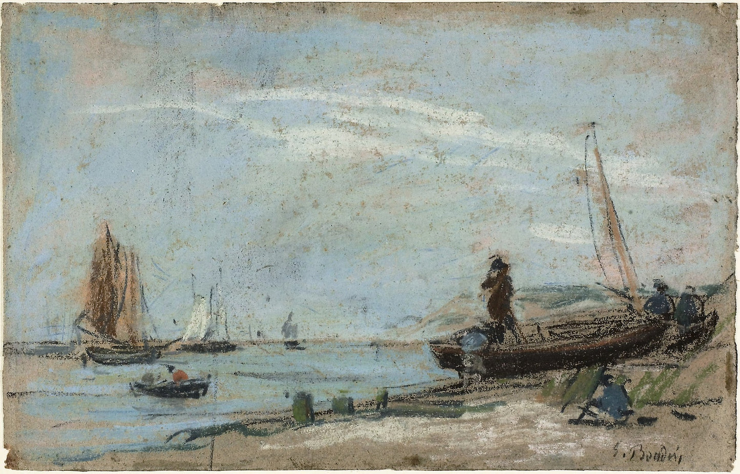 Beach with Fishing Boats (recto); Landscape with Farmer Plowing a Field (verso) -  Eugène Louis Boudin,  Poster Print Wall Art