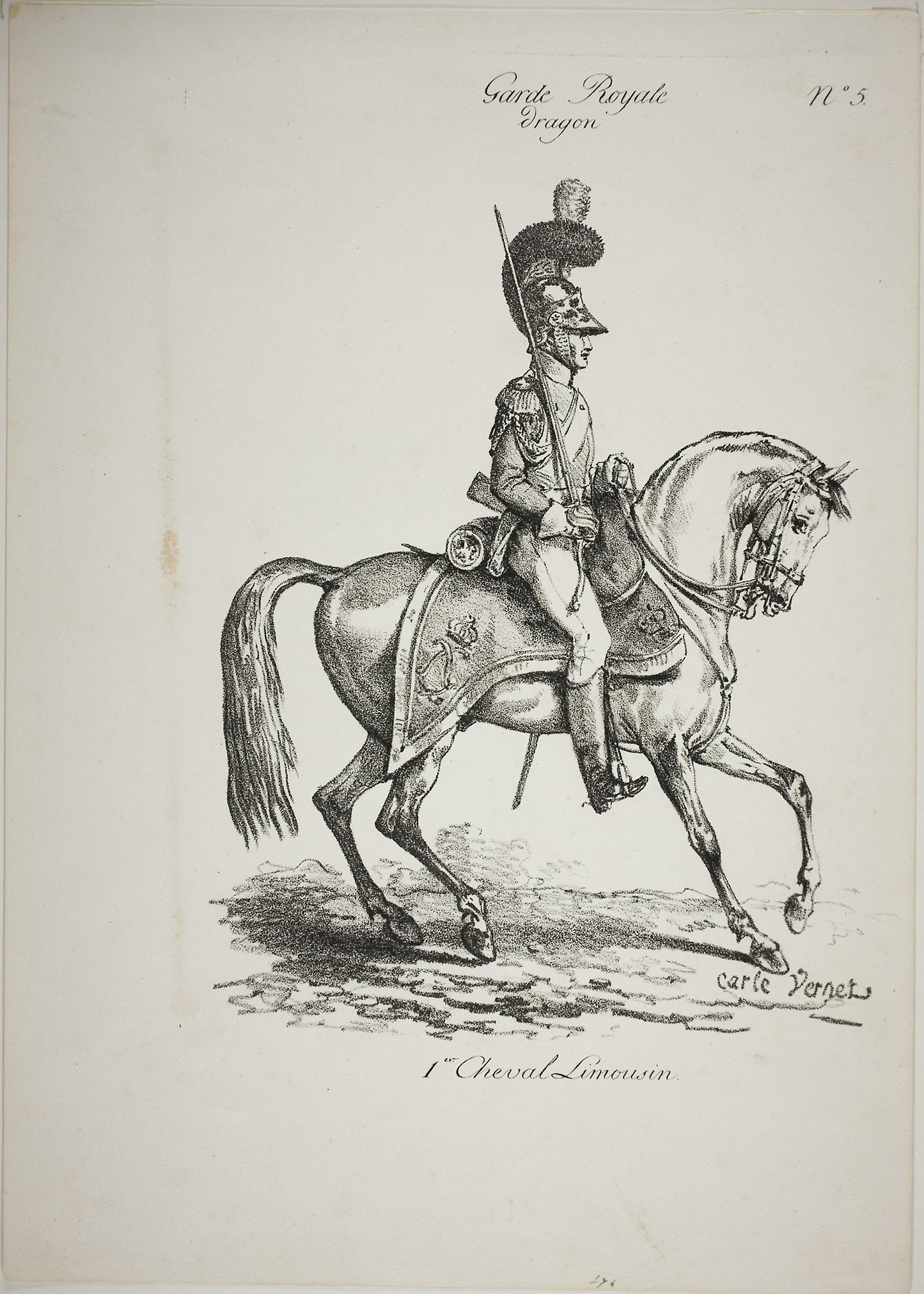 Royal Guard, Norman Mounted Dragoon and Horse, No. 5, First Limoges Horse -  Carle Vernet (French, 1758-1836),  Poster Print Wall Art