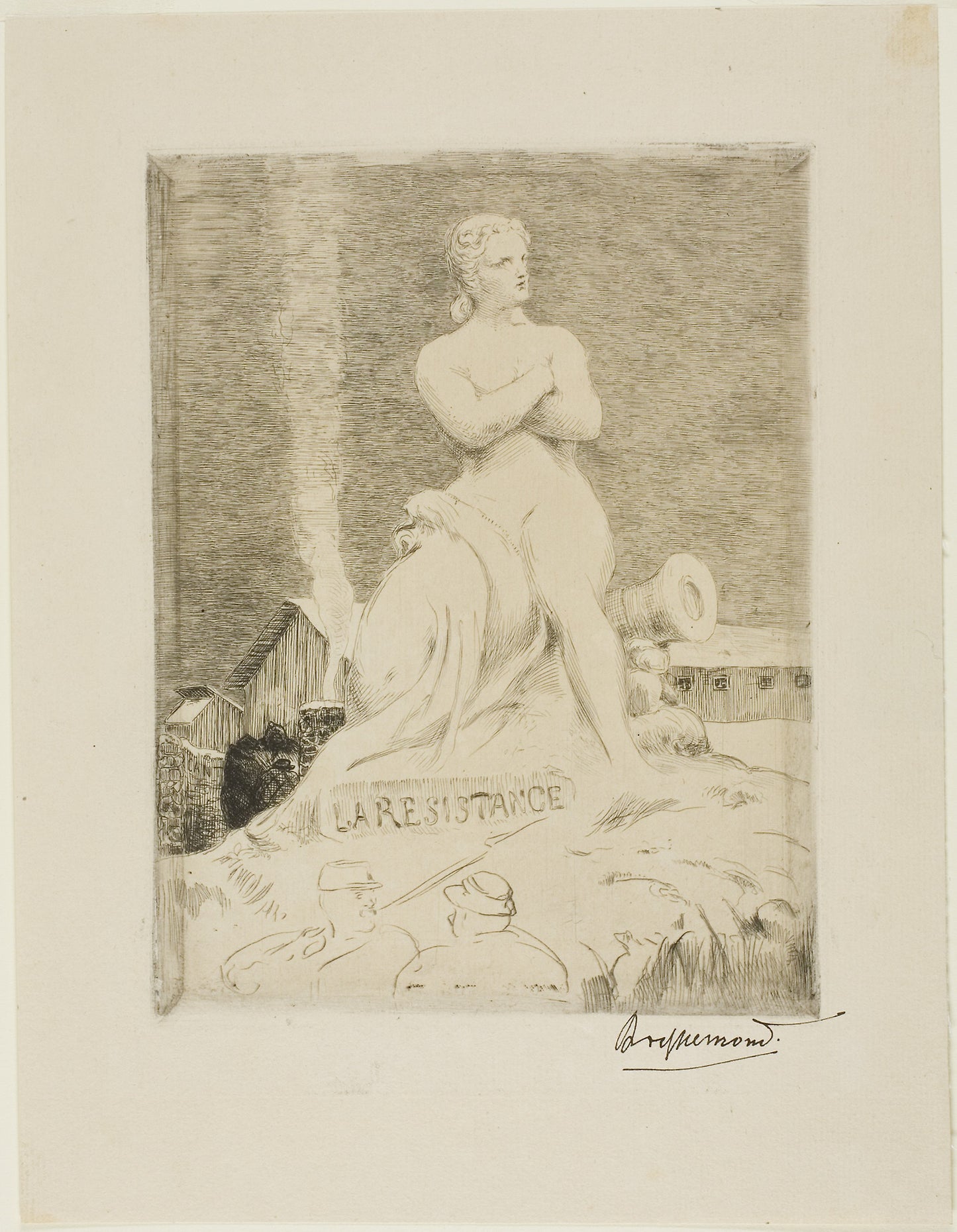 The Statue of The Resistance -  Falguière, plate four of The Siege of Paris, 1870 -  Felix Bracquemond,  Poster Print Wall Art