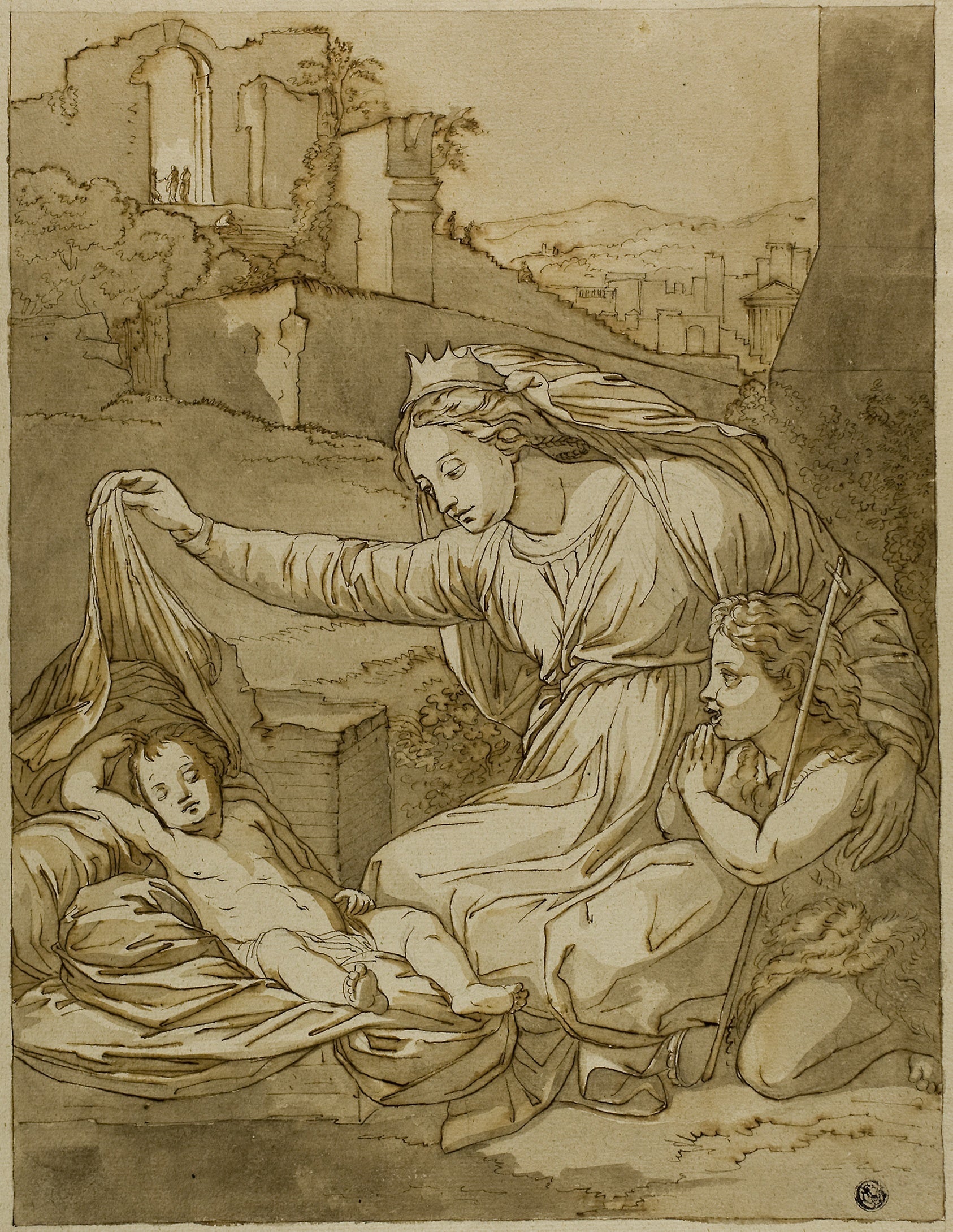 Virgin and Sleeping Christ Child with the Infant John the Baptist: After Raffaello Sanzio, called Raphael,16x12"(A3) Poster