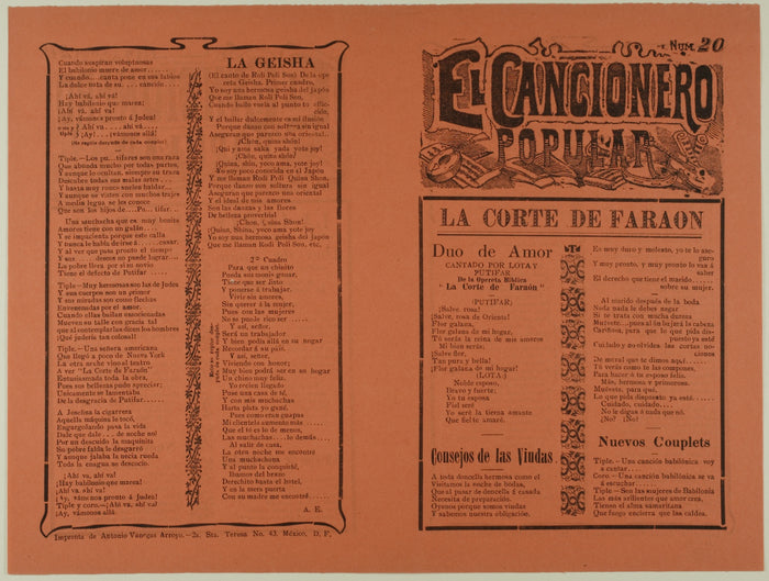 El cancionero popular, num. 20 (The Popular Songbook, no. 20): Unknown Artist,16x12