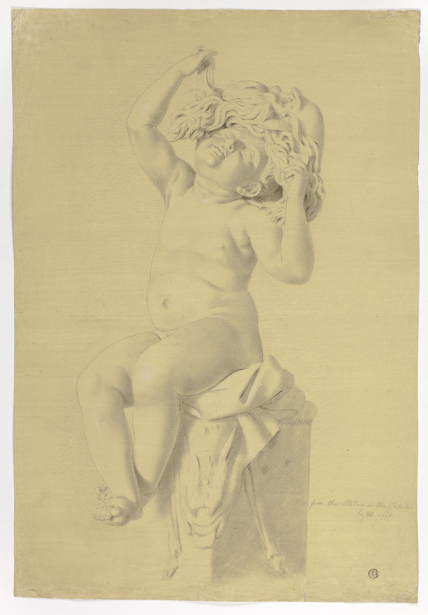 Antique Statue of Seated Putto Holding Mask of Silenus -  John Downman,  Poster Print Wall Art
