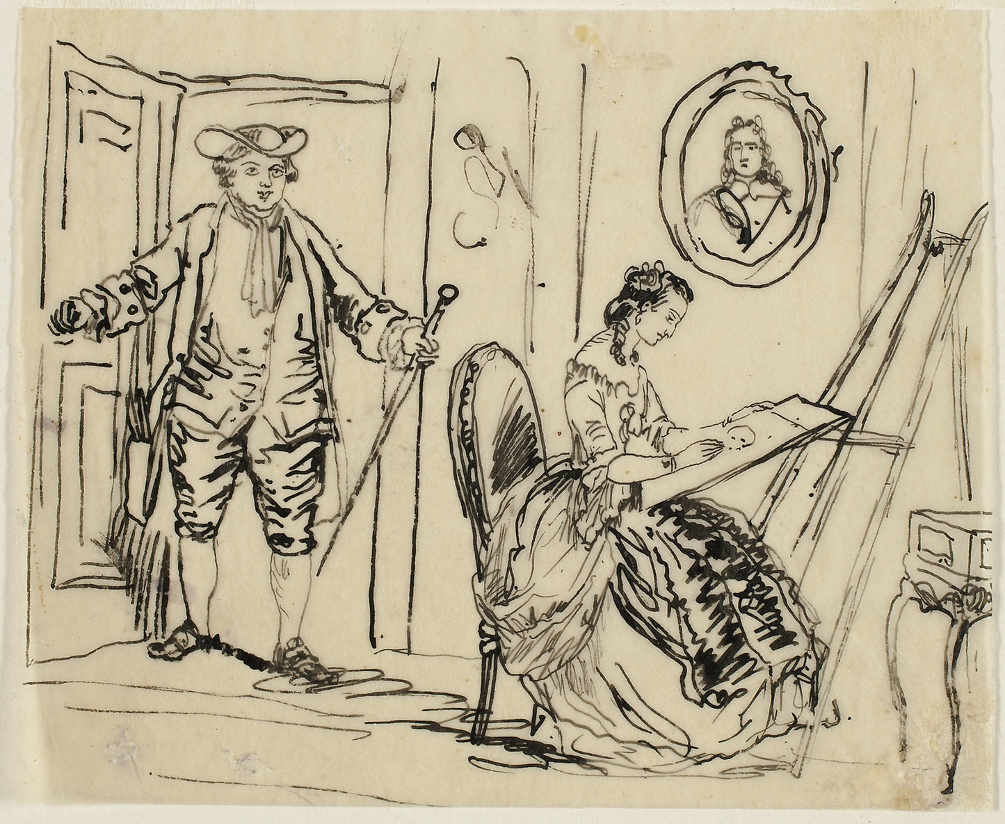Interior with Man and Woman in Eighteenth-Century Dress -  Rodolphe Bresdin,  Poster Print Wall Art
