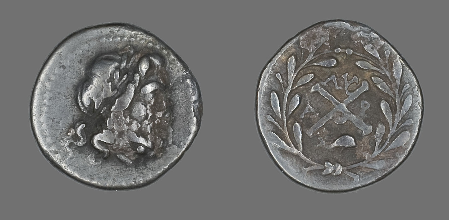 Hemidrachm (Coin) Depicting the God Zeus Amarios -  Greek, minted in Lycoa,  Poster Print Wall Art