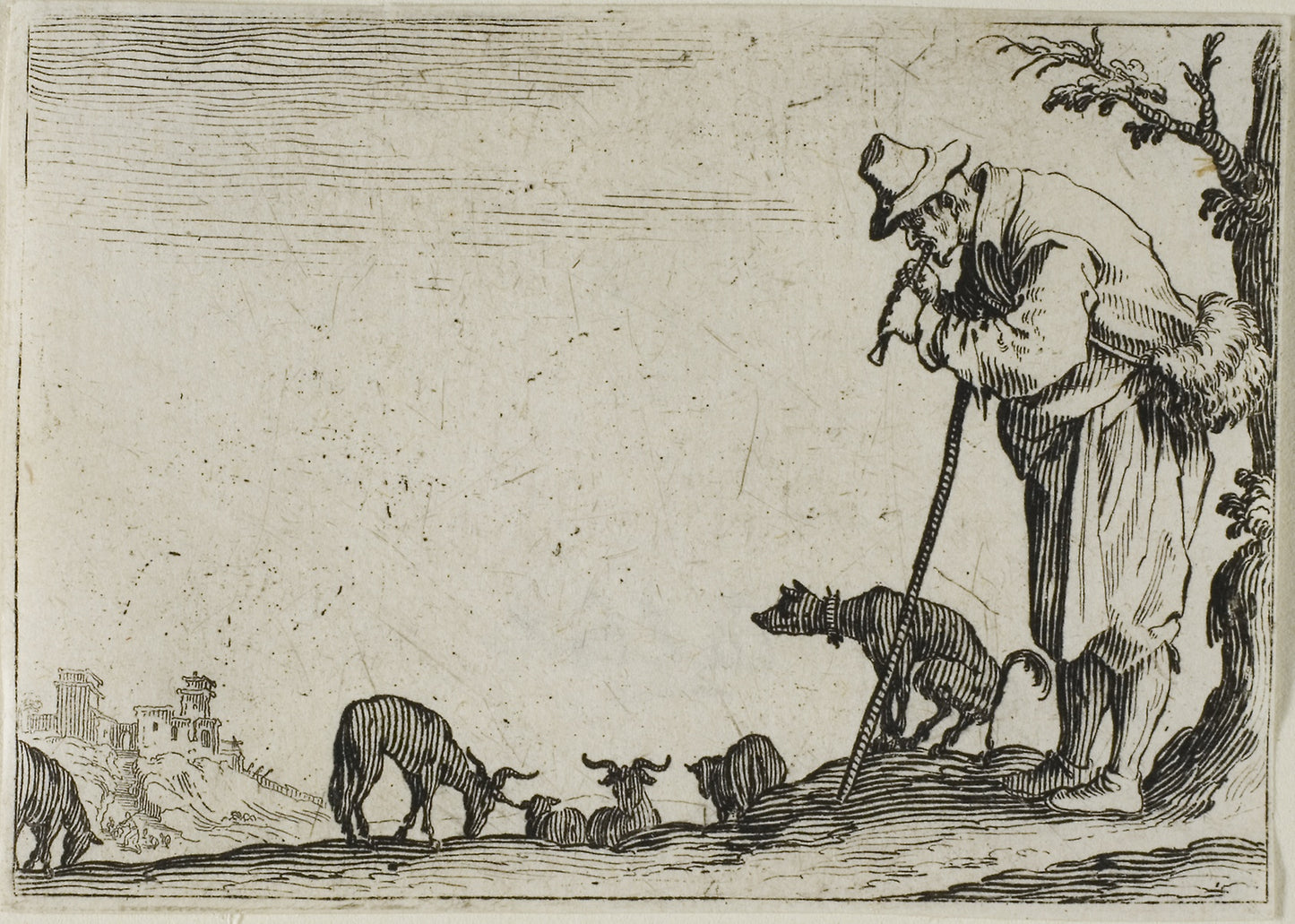 The Shepherd Playing a Flute, from The Caprices -  Jacques Callot,  Poster Print Wall Art