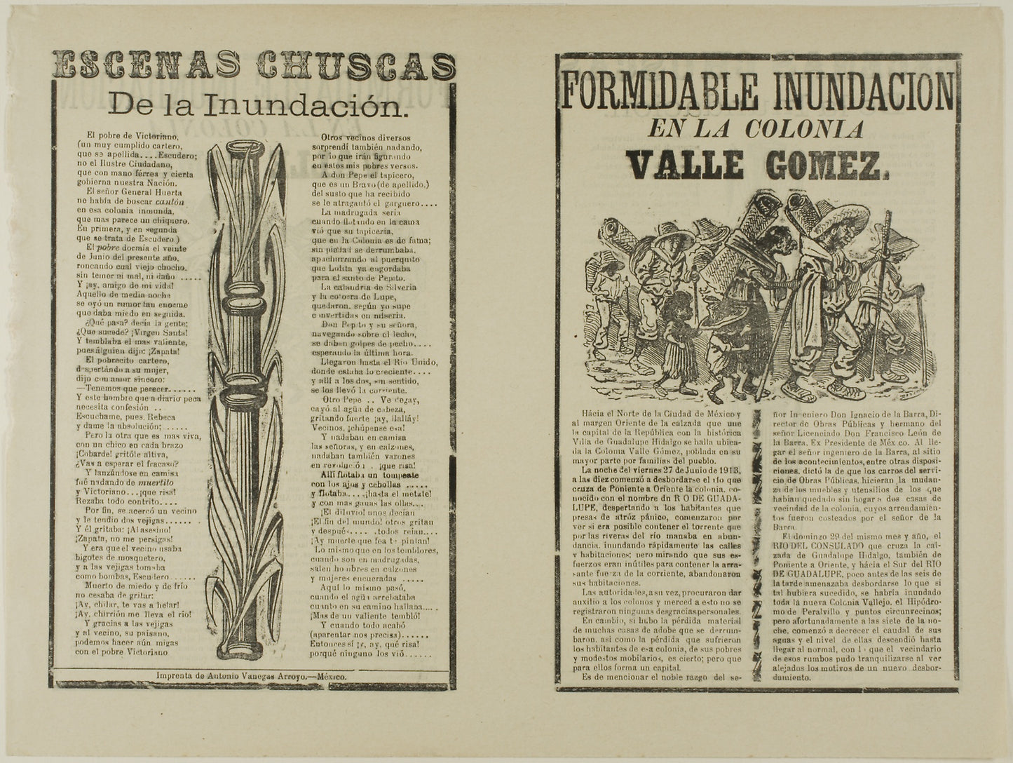 Formidable inundación en la colonia Valle Gomez (The Formidable Flood in the Valle Gomez Neighborhood) -  José Guadalupe Posada,  Poster Print Wall Art