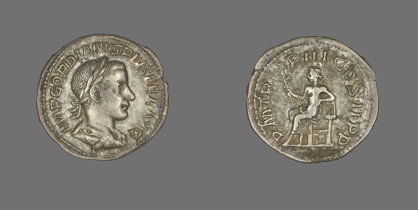Denarius (Coin) Portraying Emperor Gordian III -  Roman, minted in Rome,  Poster Print Wall Art