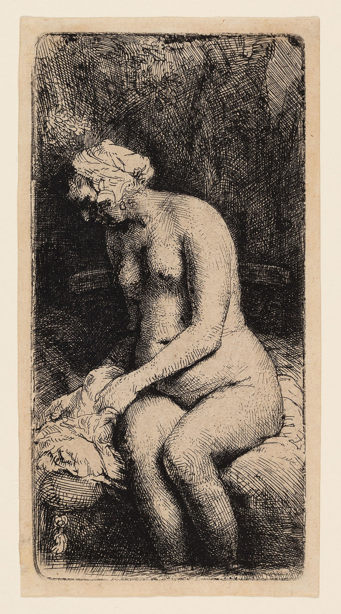 Woman Bathing her Feet at a Brook: Rembrandt van Rijn,16x12