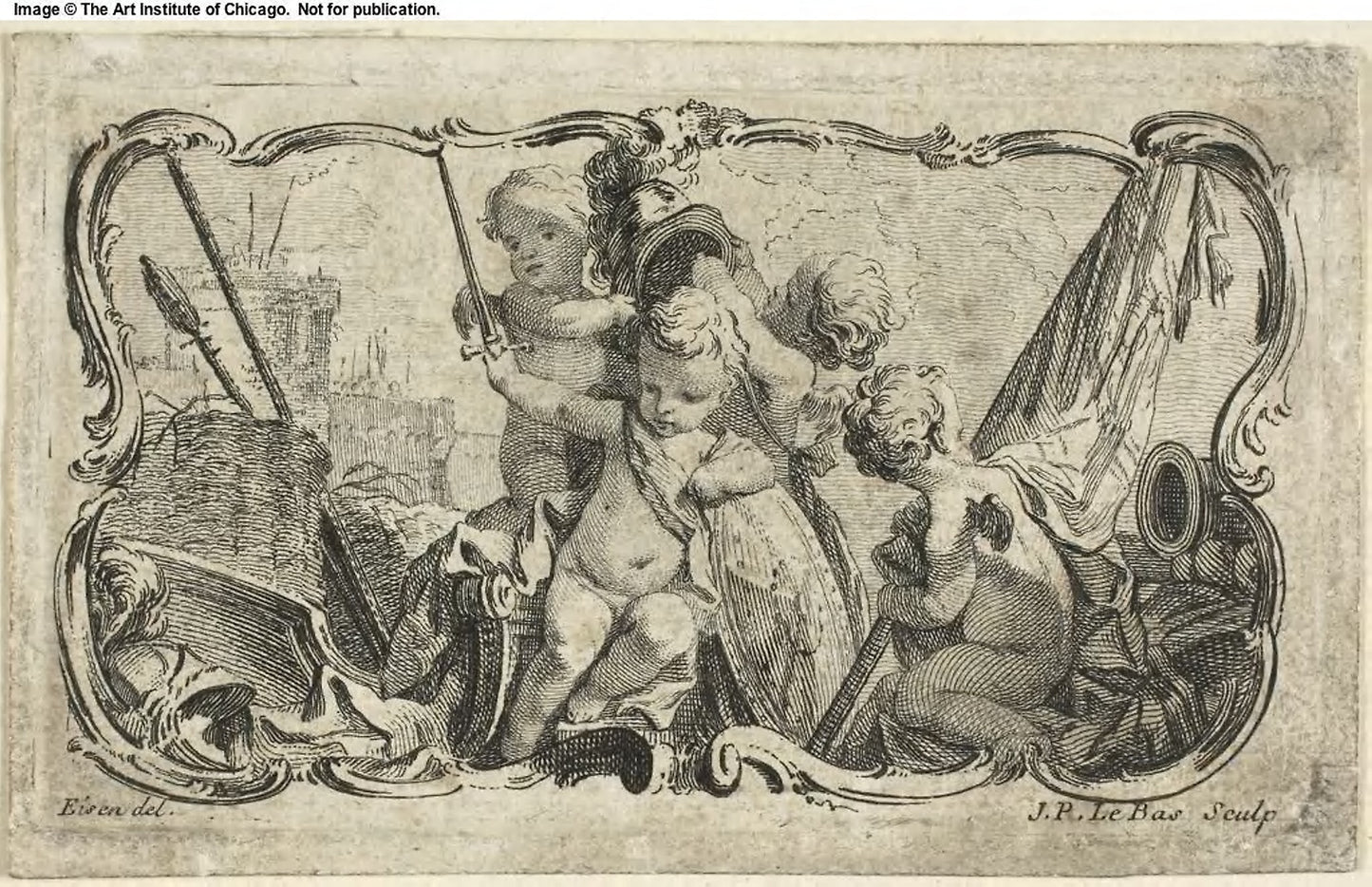 Putti at War -  Jacques Le Bas (French, 1707-1783),  Poster Print Wall Art