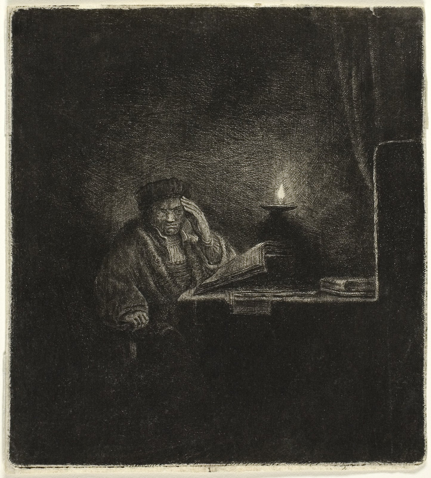Student at a Table -  Candlelight -  Salomon Savery (Dutch, 1594-1683),  Poster Print Wall Art