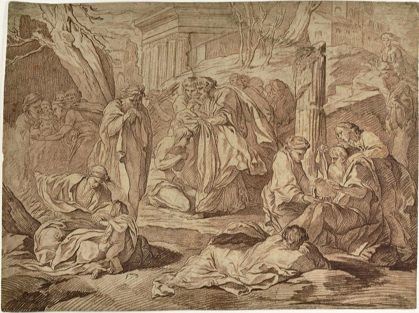 A Saint Clothing the Poor Among the Ruins of an Earthquake: Attributed to Edme Bouchardon,16x12"(A3) Poster