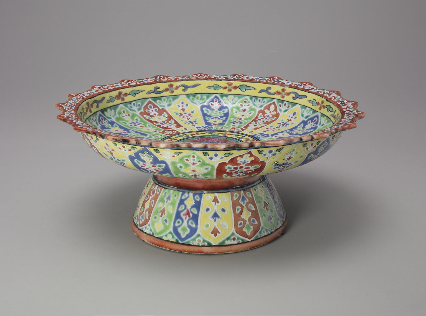 Bencharong (Five-Colored) Ware Stem Plate with Foliate Rim -  Thailand (Chinese export),  Poster Print Wall Art