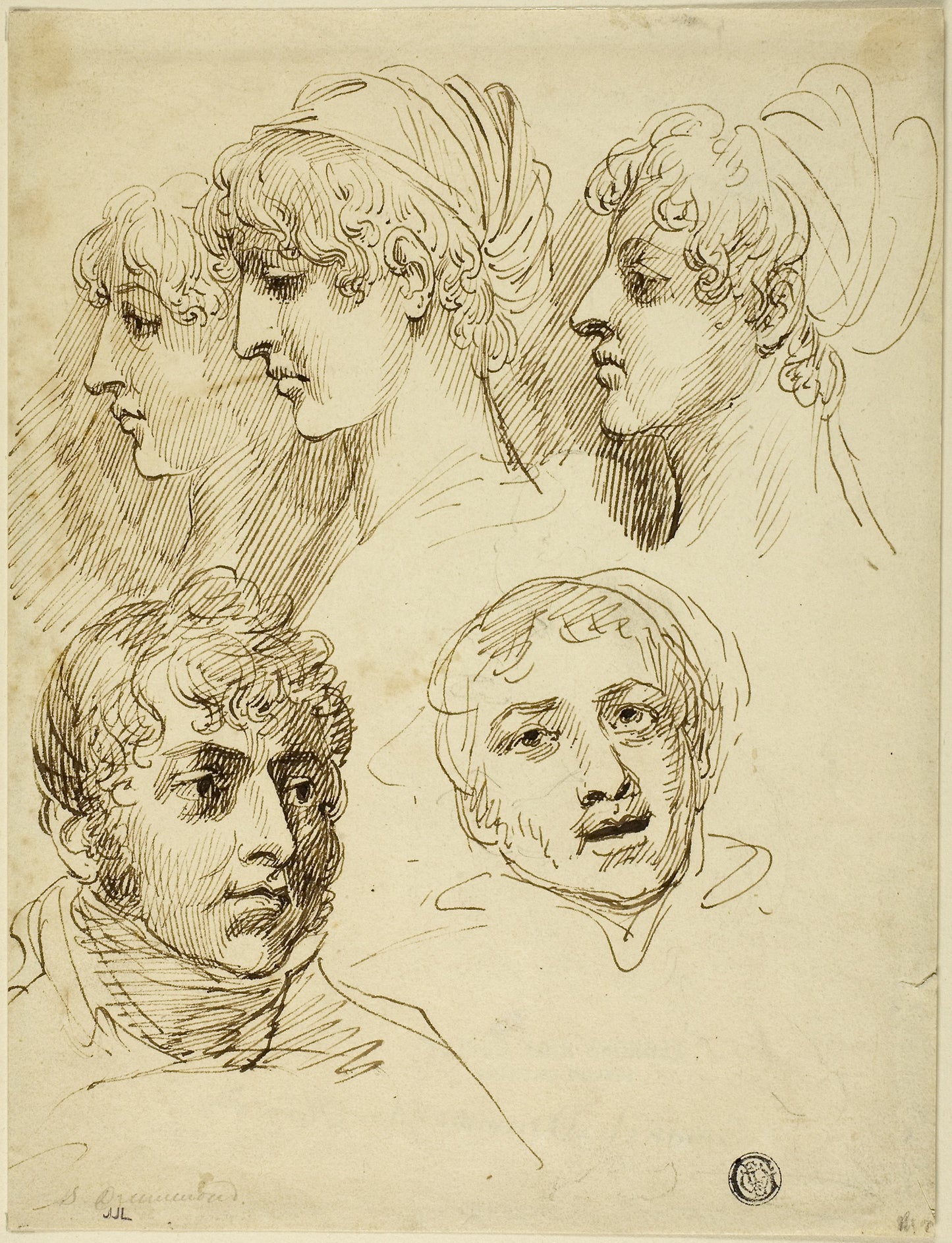 Five Sketches of Heads -  Samuel Drummond,  Poster Print Wall Art