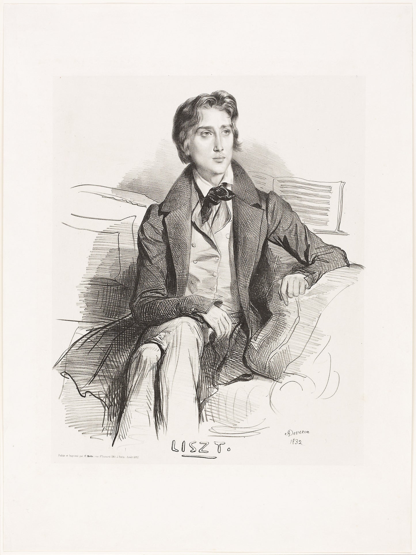 Portrait of Franz Liszt: Achille Devéria (French, 1800-1857), Poster Print Wall Art