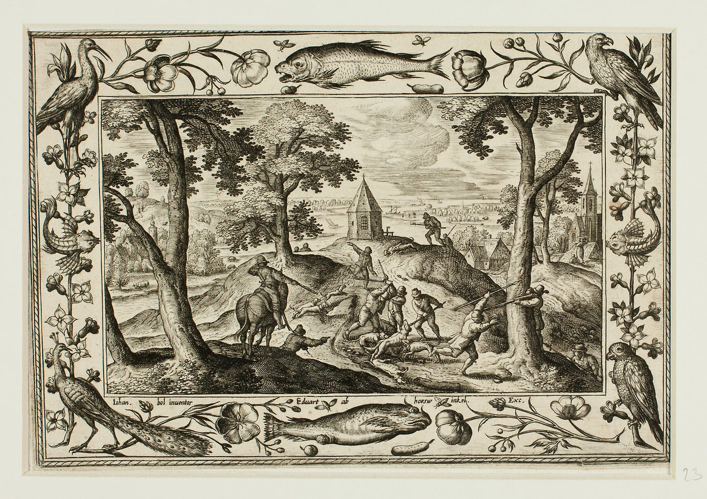 Wolf Hunt, from Landscapes with Old and New Testament Scenes and Hunting Scenes: Adriaen Collaert (Flemish, c. 1560–1618) , Poster Print Wall Art