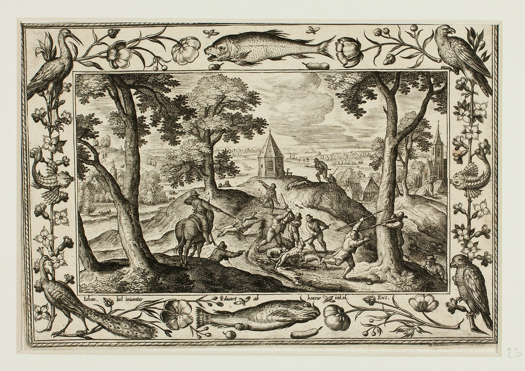 Wolf Hunt, from Landscapes with Old and New Testament Scenes and Hunting Scenes: Adriaen Collaert (Flemish, c. 1560–1618) ,16x12"(A3) Poster