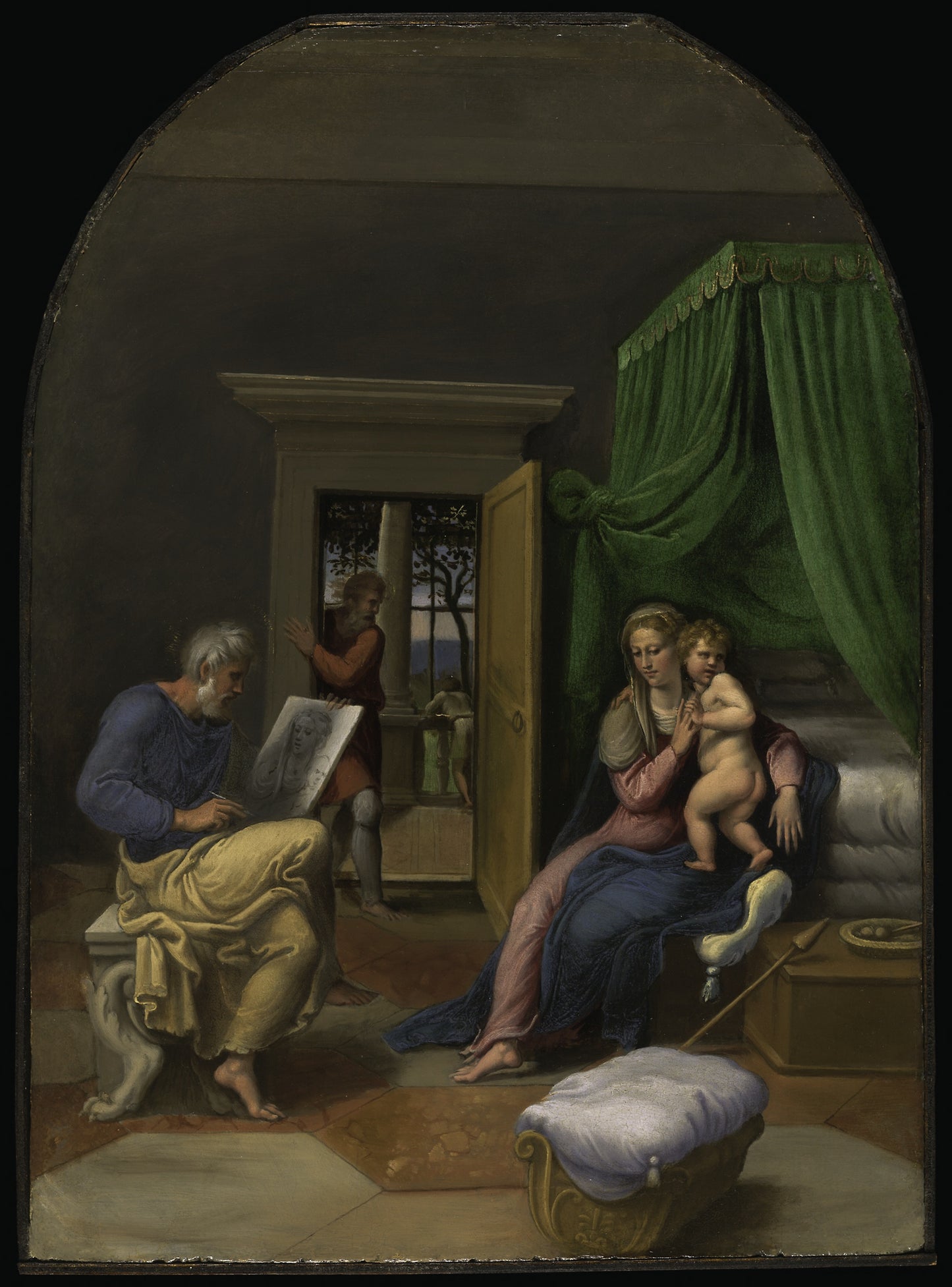 Saint Luke Drawing the Virgin and Christ Child -  Girolamo da Carpi (Girolamo Sellari),  Poster Print Wall Art