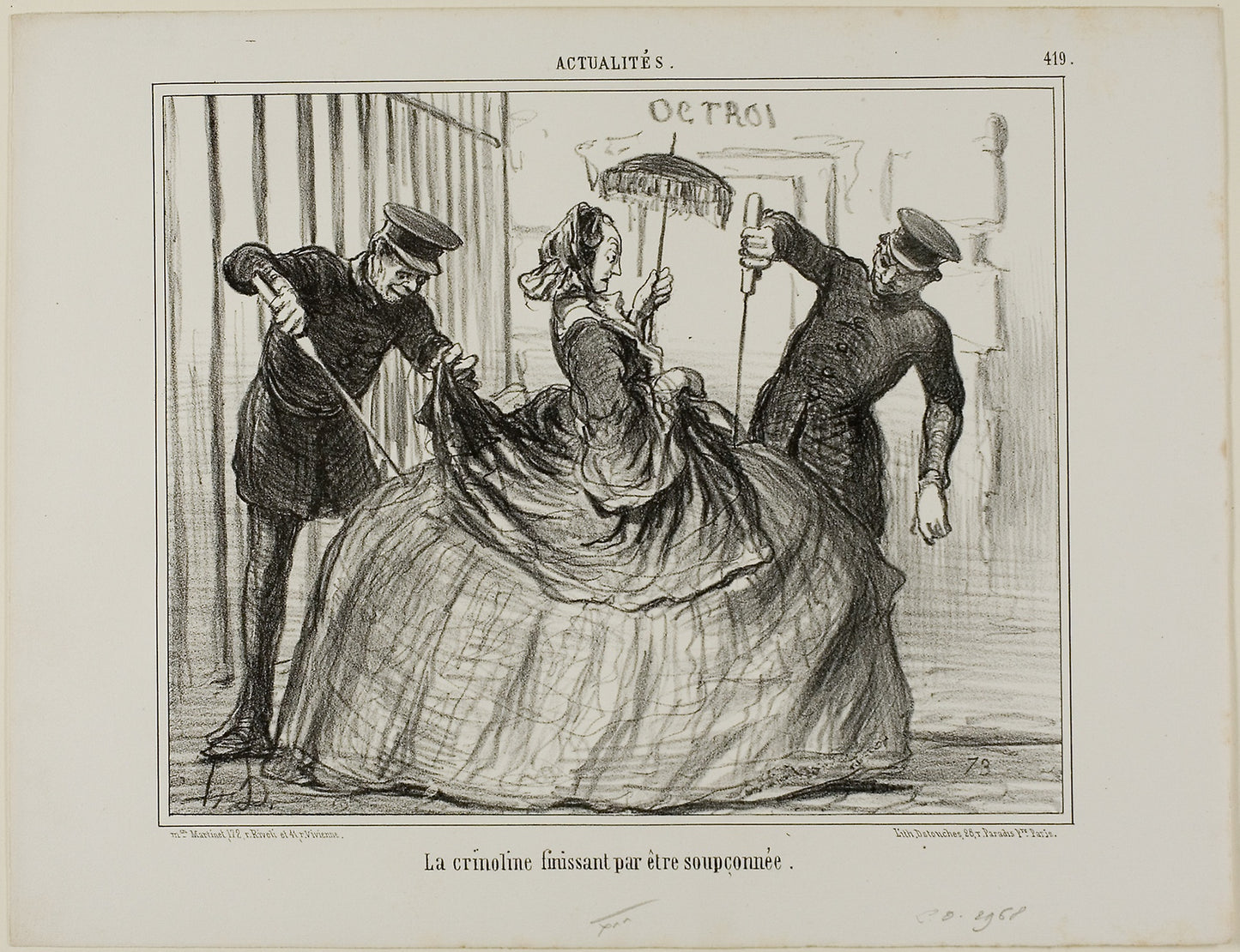 Crinolines are suddenly getting to be suspicious, plate 419 from Actualités -  Honoré Victorin Daumier,  Poster Print Wall Art