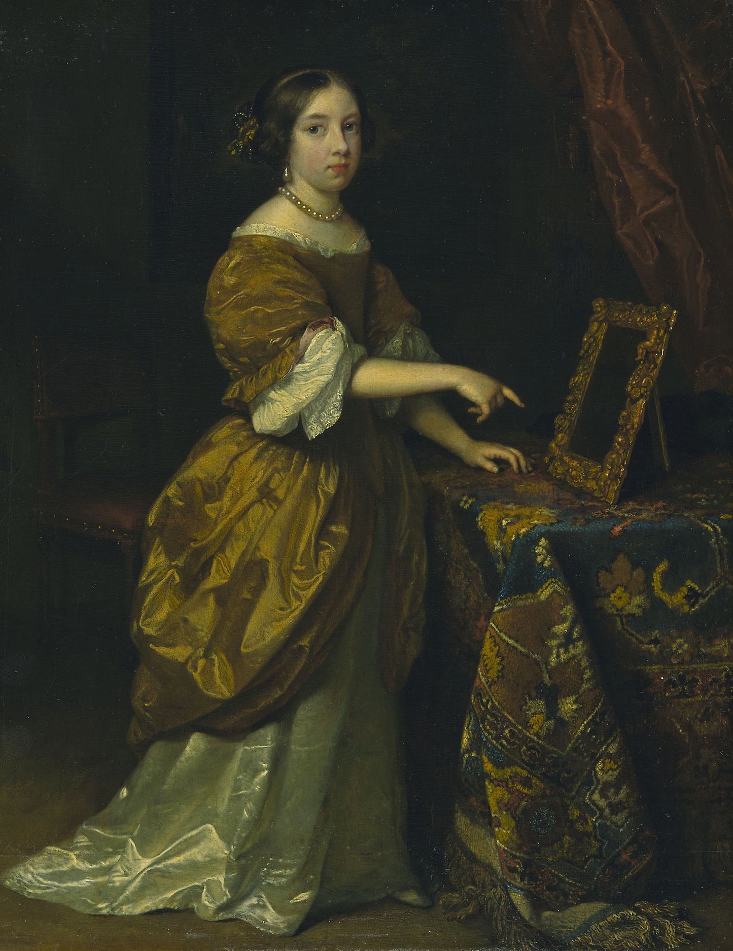 Girl Standing before a Mirror -  Caspar Netscher,  Poster Print Wall Art
