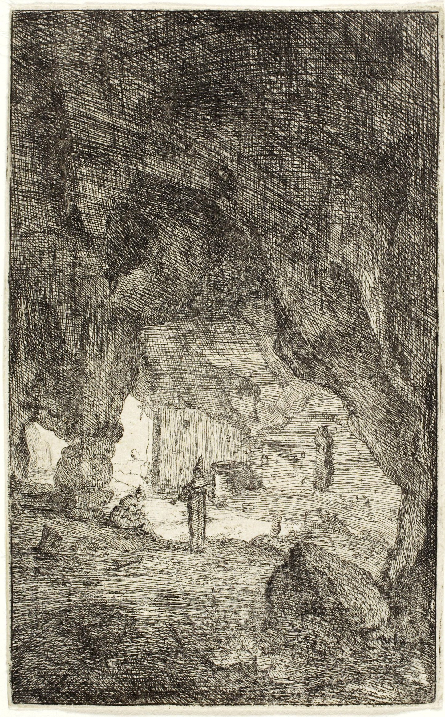 Grotto and Friars, from The Ruins of Rome -  Bartholomeus Breenbergh,  Poster Print Wall Art