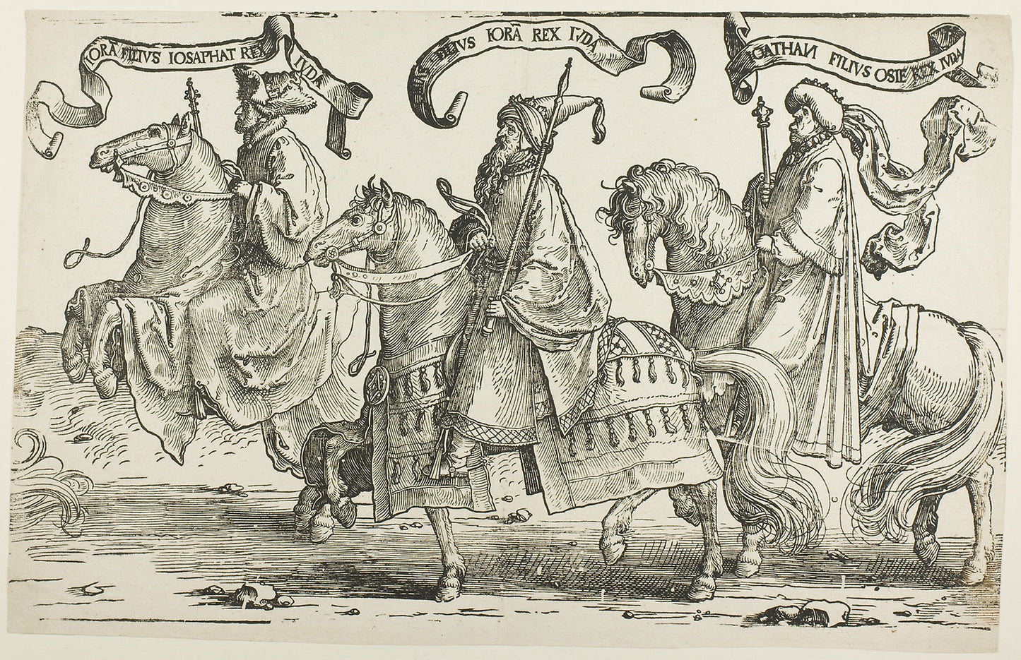 Jehoram, Uzziah, Jotham, plate three, from The Twelve Kings of Israel -  Lucas van Leyden,  Poster Print Wall Art
