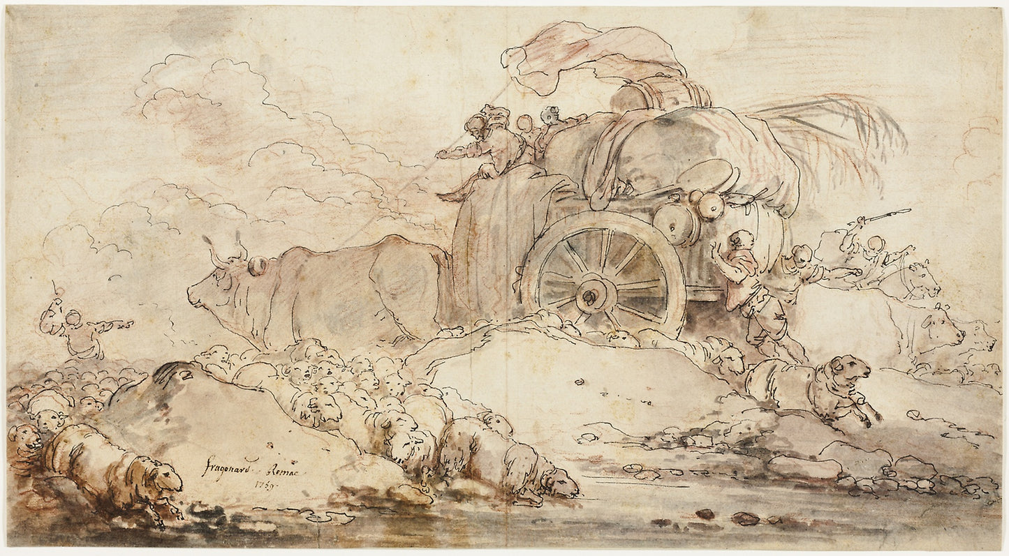 The Stalled Cart -  Jean Honoré Fragonard,  Poster Print Wall Art
