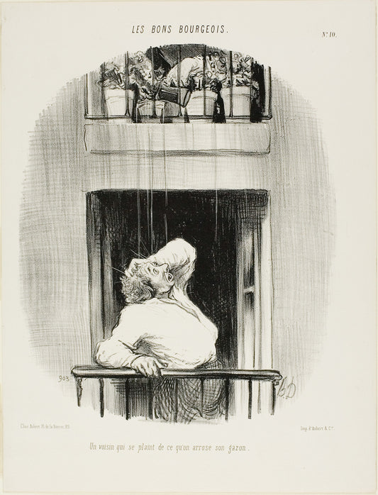 A Neighbour Complaining about the Watering of his Lawn, plate ten from Les Bons Bourgeois: Honoré Victorin Daumier,16x12"(A3) Poster