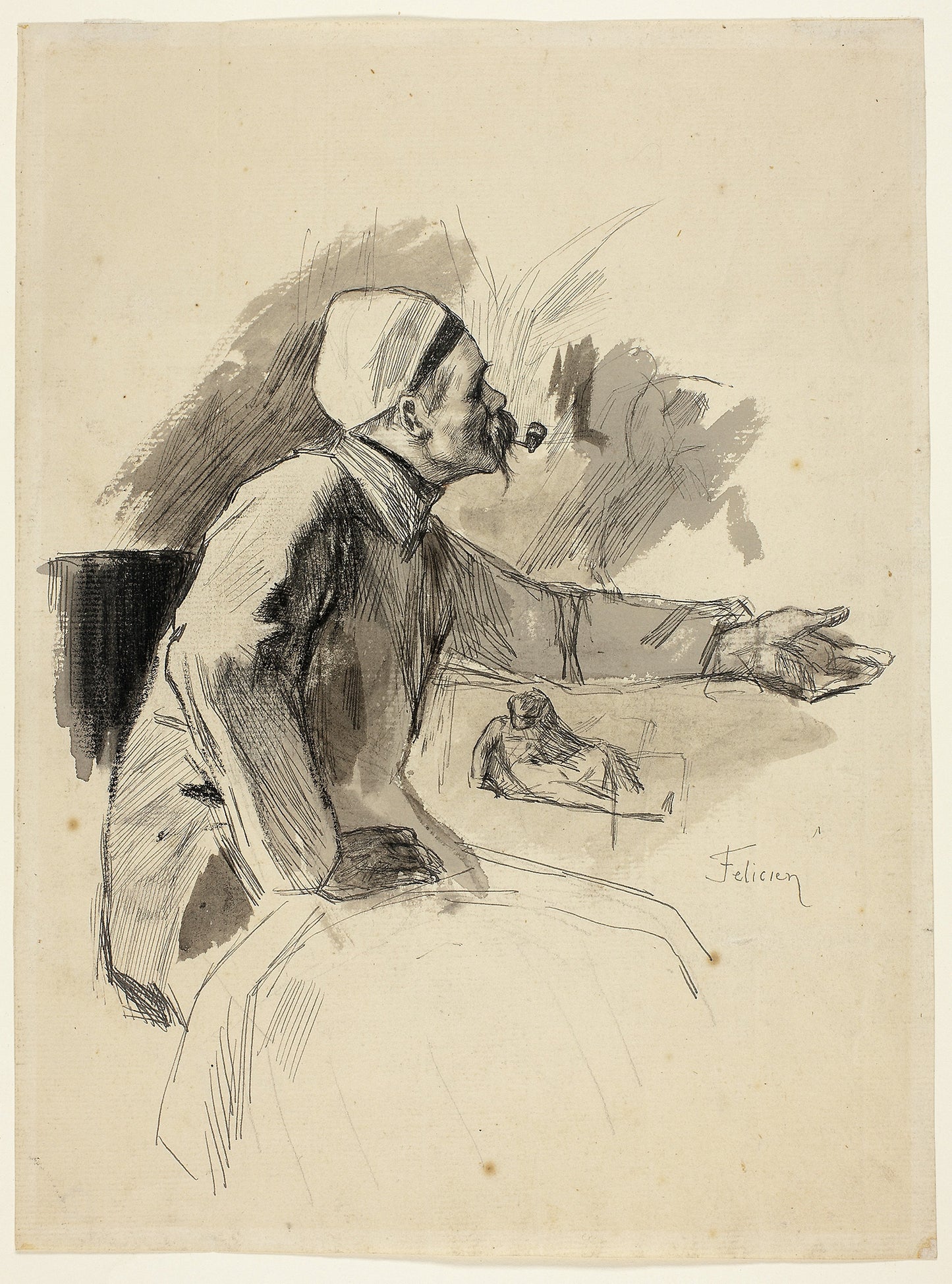 Seated Man with Extended Left Arm -  Félicien Rops,  Poster Print Wall Art