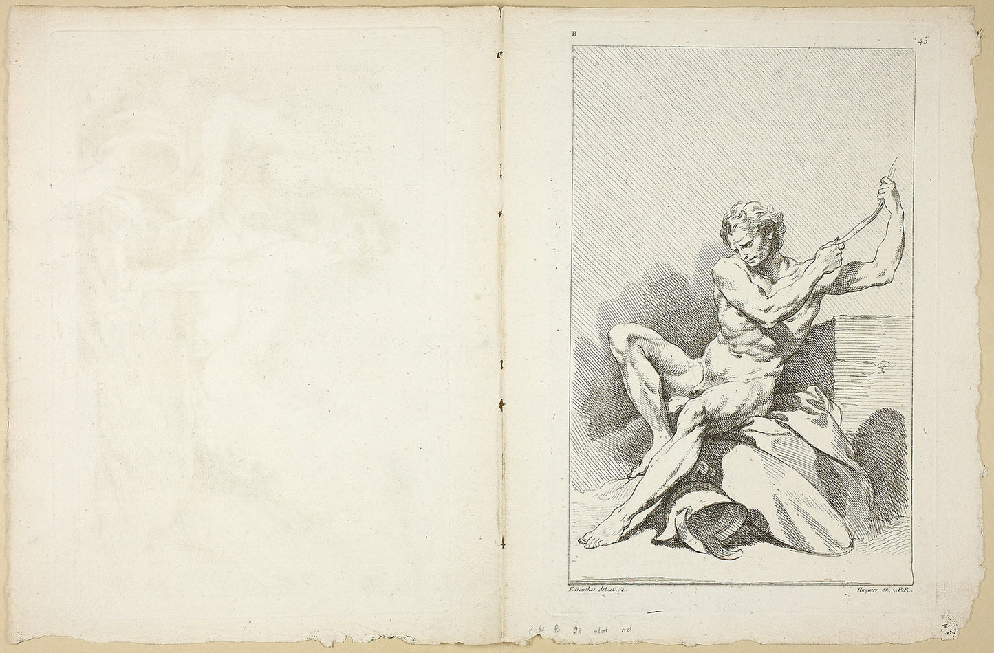 Academic Nude (recto and verso), from Seconde Livre de Figures d’Academies gravées en Partie par les Professeurs de l’ Académie Royale -  François Boucher (French, 1703-1770),  Poster Print Wall Art
